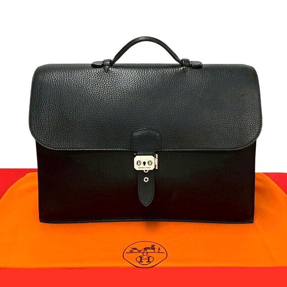 Hermes Fjord Sac a Depeche 41 Briefcase Black - Picture 1 of 6